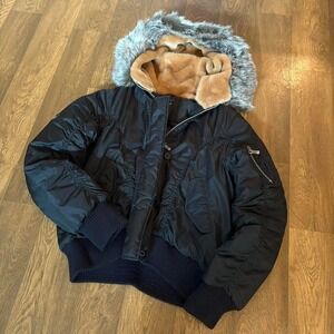 Vintage Y2K Glam Babydoll Style Authentic Tally-ho Fur Hood Lined Bomber Jacket